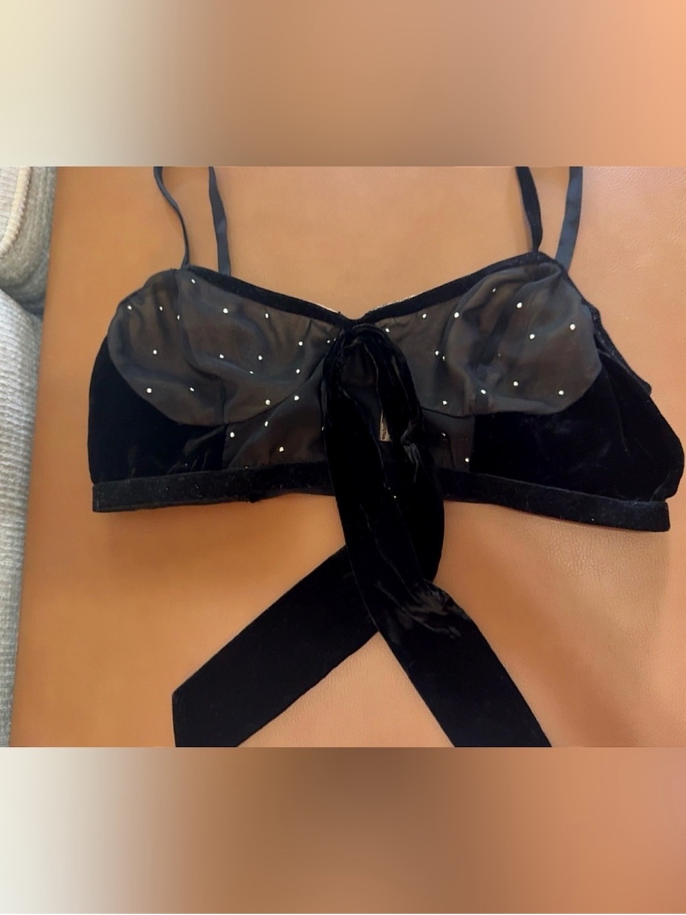NWOT For Love & Lemons Lucky Dice Bow Front Bra Black Rhinestone M - Picture 11 of 11